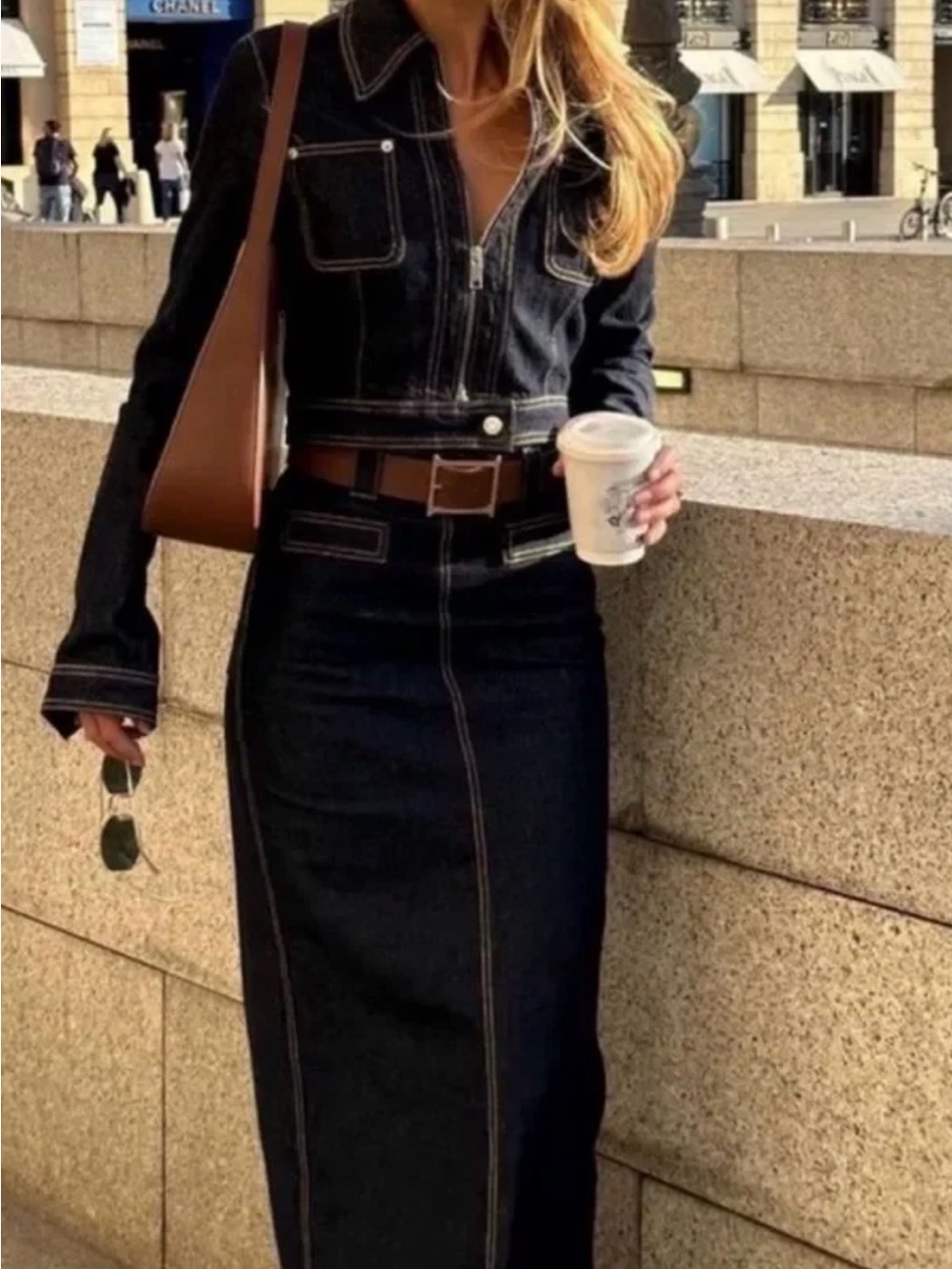 Women’s Dark Denim Cropped Jacket with Contrast Stitching M - Picture 5 of 6
